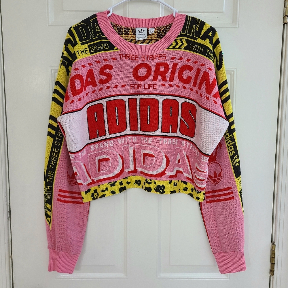 adidas Pink & Yellow Graphic Crewneck Sweater - Picture 2 of 13